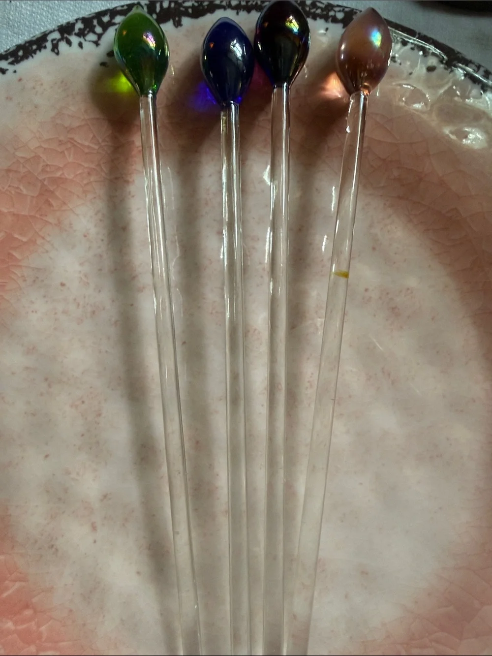 Glass Stirring Rods with Colored Teardrop Tips - Set of 4